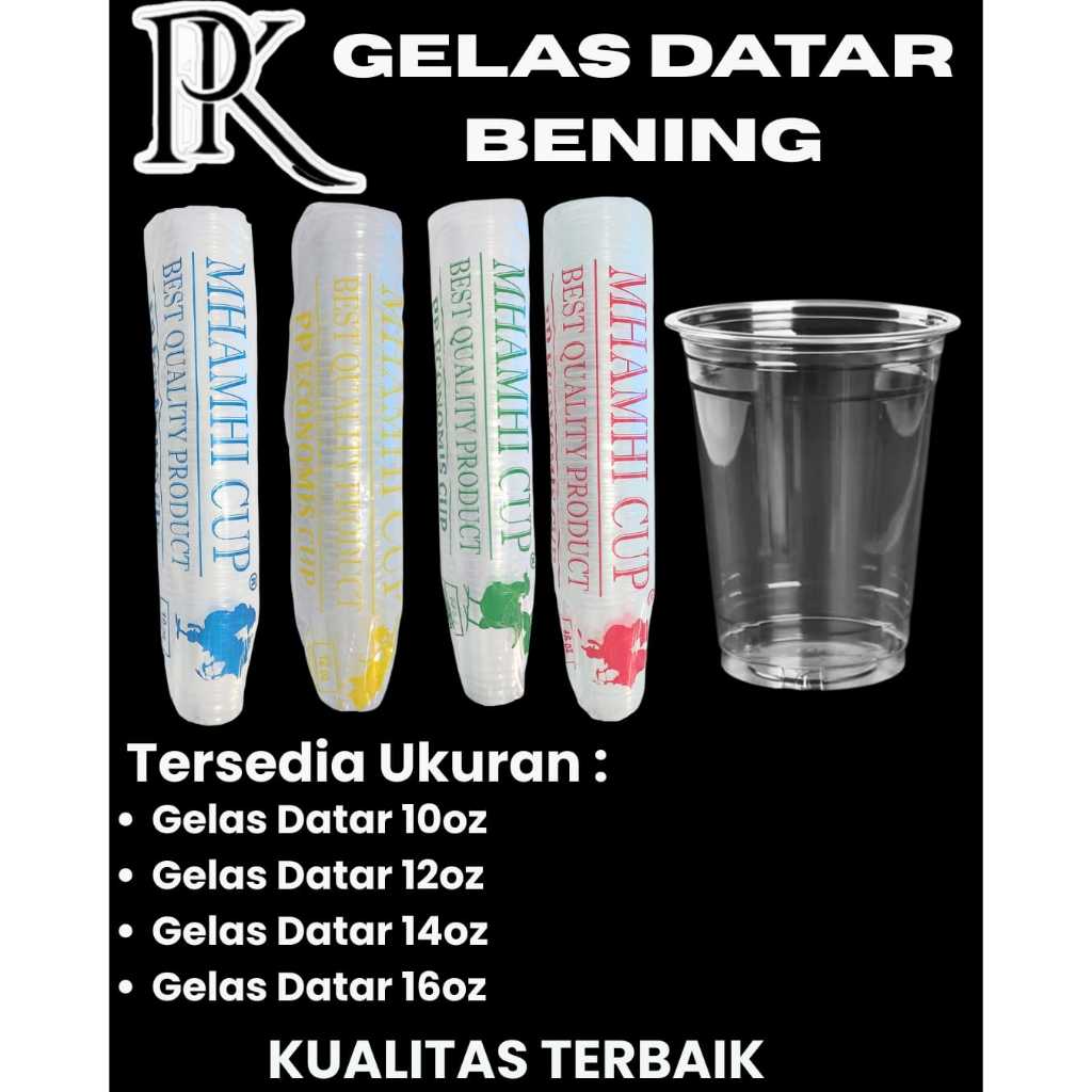 (50 PCS) Gelas Cup Plastik Datar uk 10oz 12oz 14oz 16oz Pop Ice Minuman Es Teh Jeruk Jus Murah Tebal