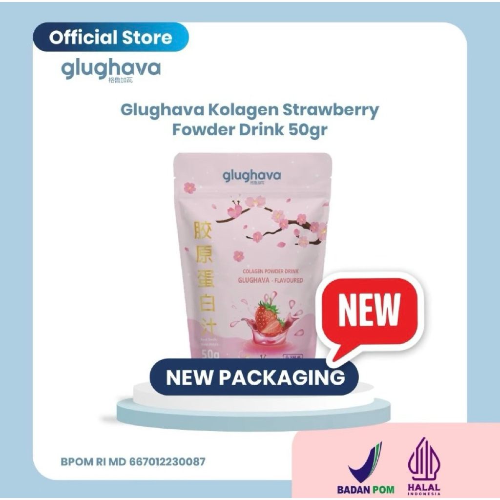 GLUGHAVA- KOLAGEN POWDER DRINK STRAWBERRY 50gr / Nutrisi Kulit Dari Dalam
