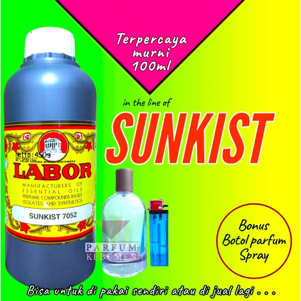 100ml bibit parfum murni SUNKIST labor nilam widuri original , bonus botol parfum , di jamin asli pa