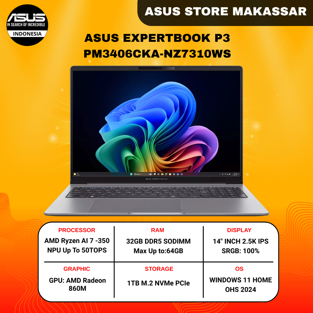 ASUS EXPERTBOOK P3 PM3406CKA AI Ryzen 7-350 32GB 1TB 14" WQXGA WIN11