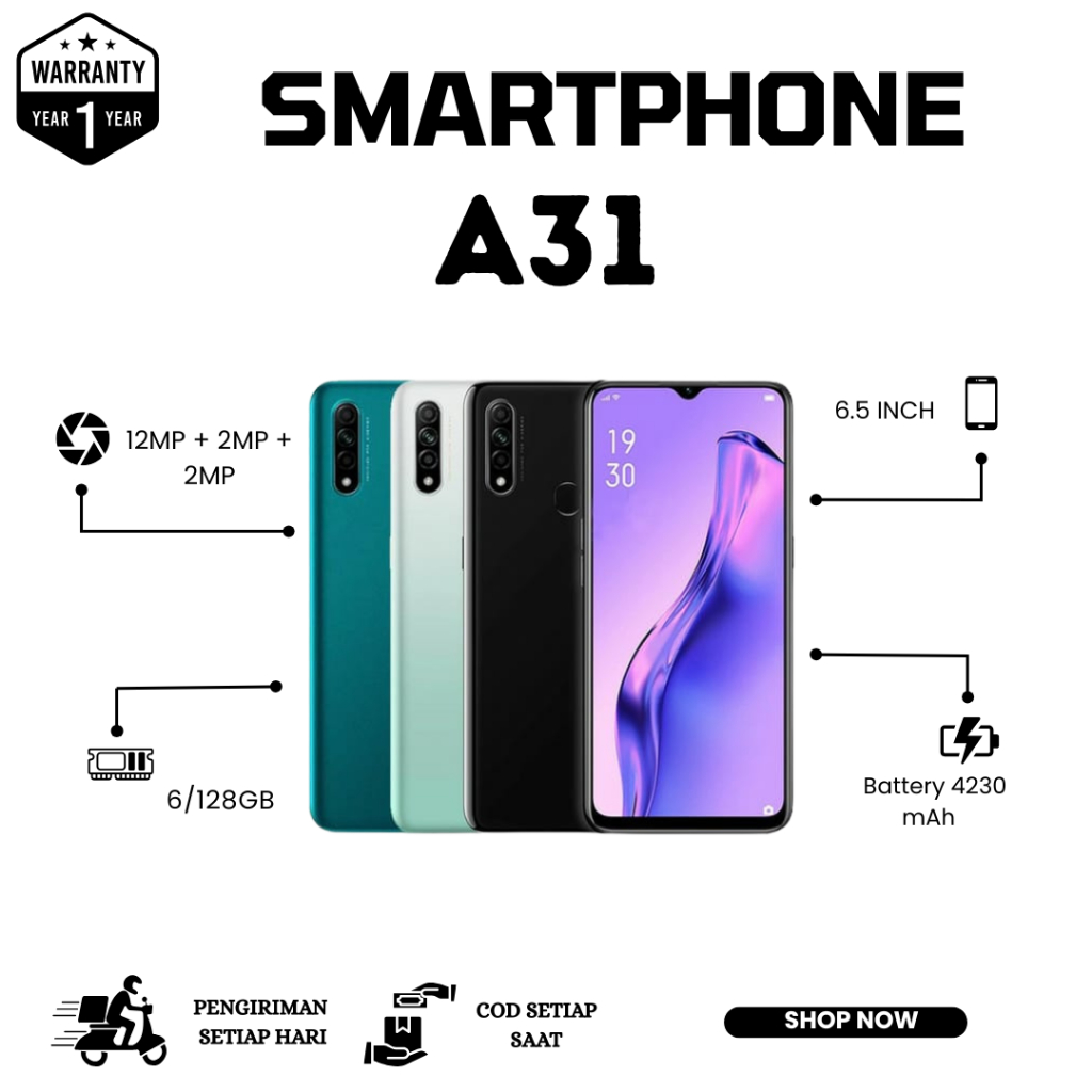 HP SMARTPHONE A31 RAM 6/128 GB LAYAR 6,5 INCH BATERAI 4230 mAh