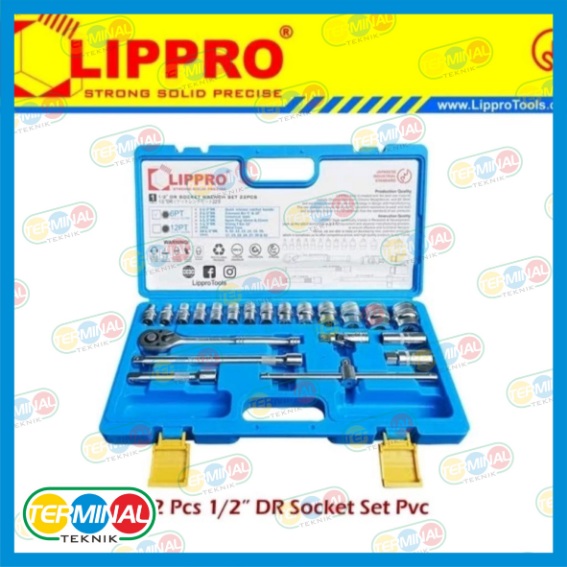 Kunci Sok Set Lippro 22pcs 6PT 1/2" DR 8-32mm Socket Wrench 22 Pcs