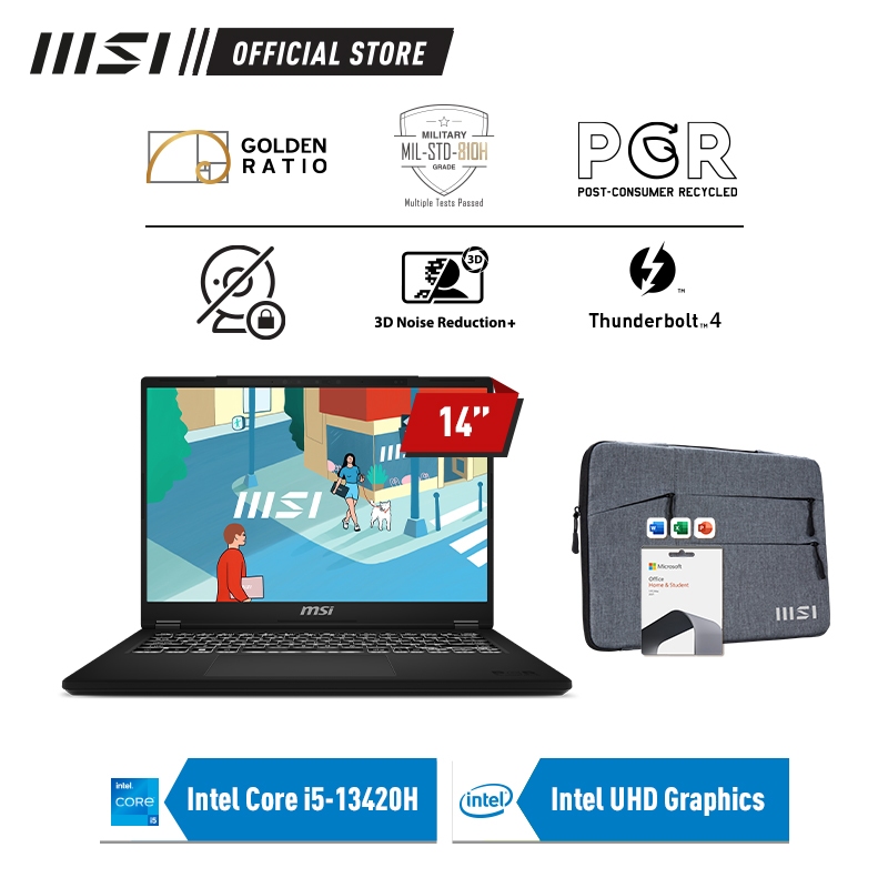MSI Modern 14 H D13MG 209ID (9S7-14L112-209) Core i5 13420H 2x8GB 512GB W11 OHS Classic Black