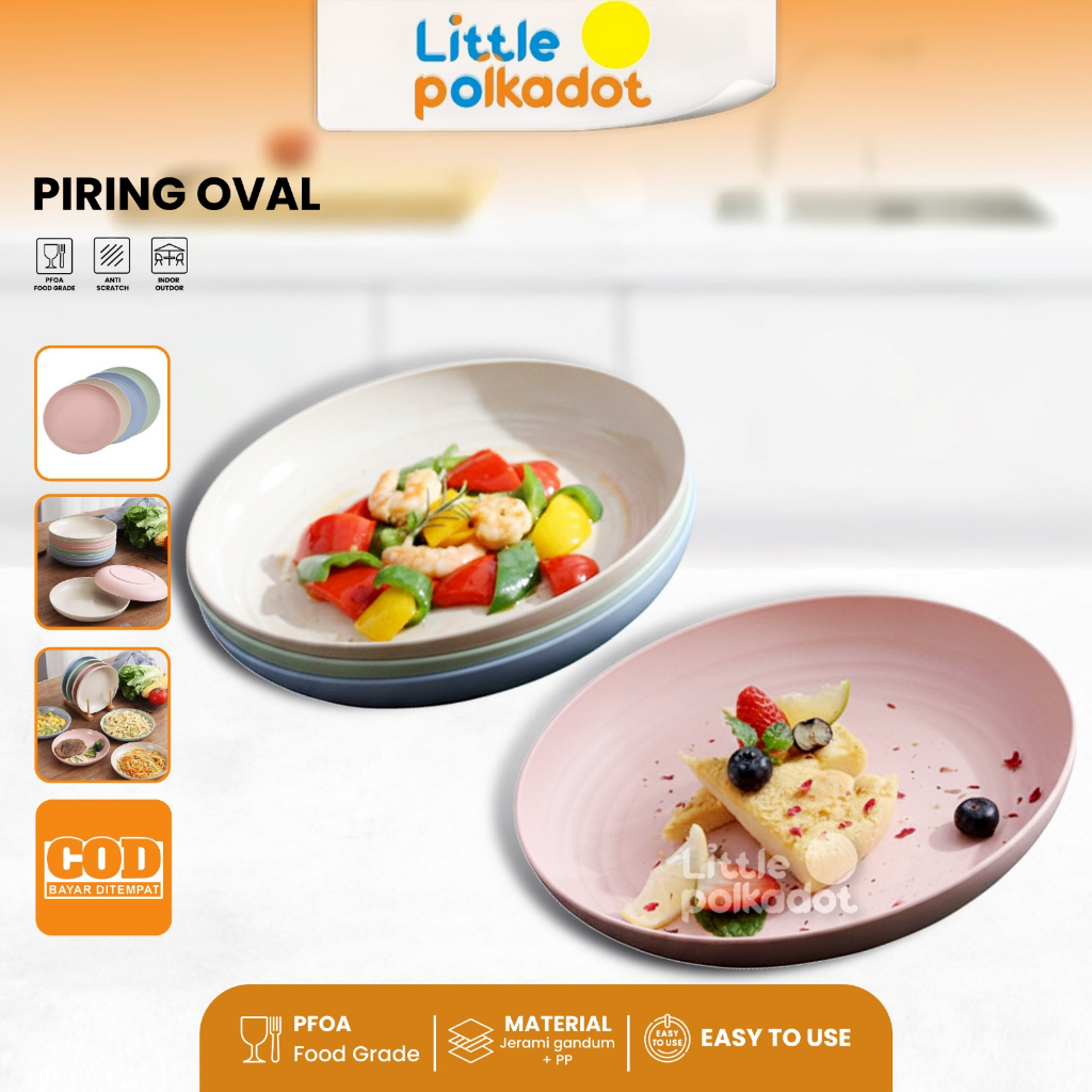 Littlepolkadot 30Cm Piring jerami Piring Oval Piring Saji Makanan Buah Kue Bahan Jerami Gandum/Pirin