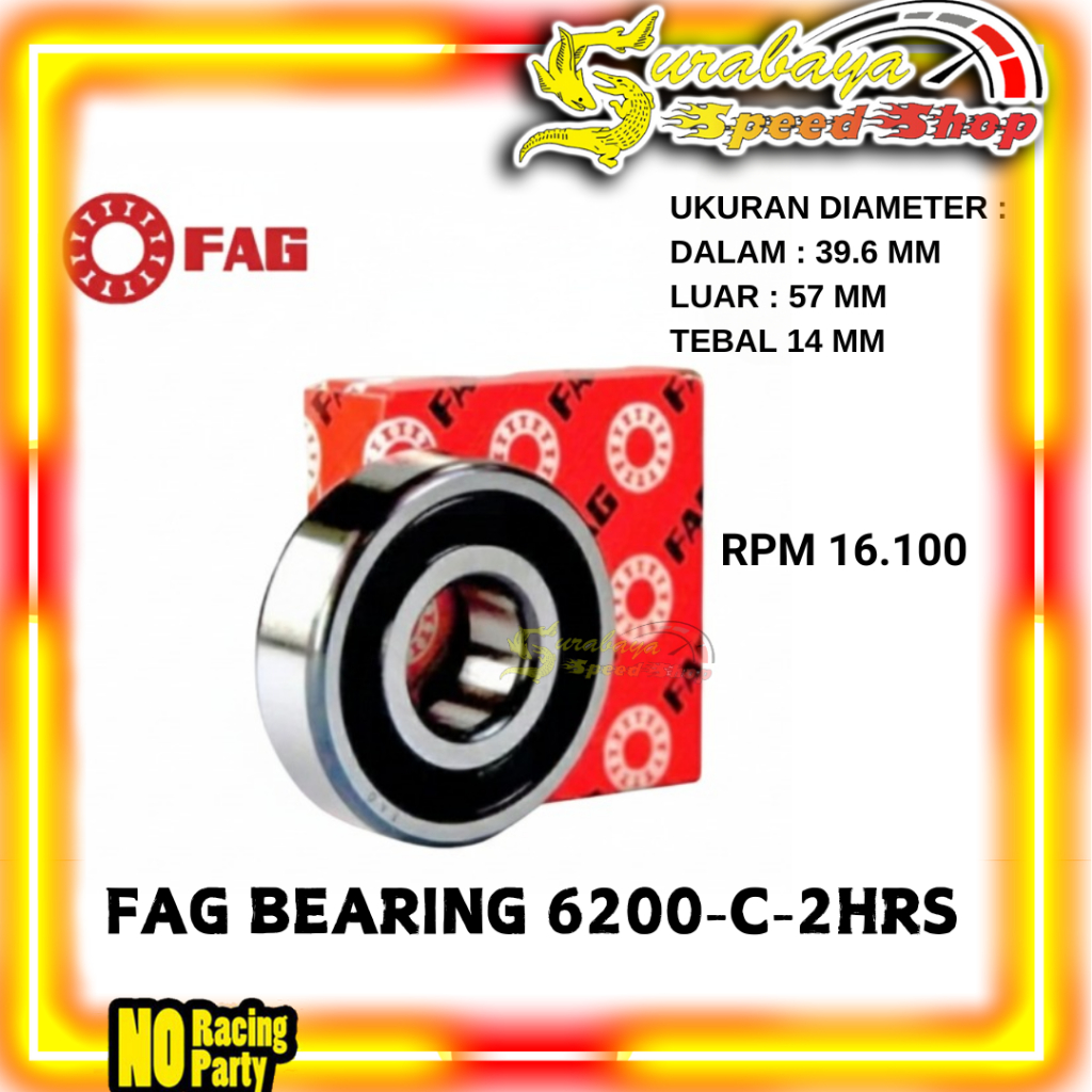 FAG Bearing Tipe 6200-C-2HRS Deep Grove Ball Bearing Bantalan Diameter Dalam 9.5mm Luar 30mm Tebal 9