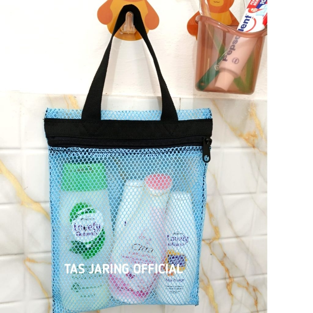 Tas Jaring Sabun Mandi Travel / Tas Kosmetik Tempat Bedak Bayi Bahan Nilon Tebal Transparan
