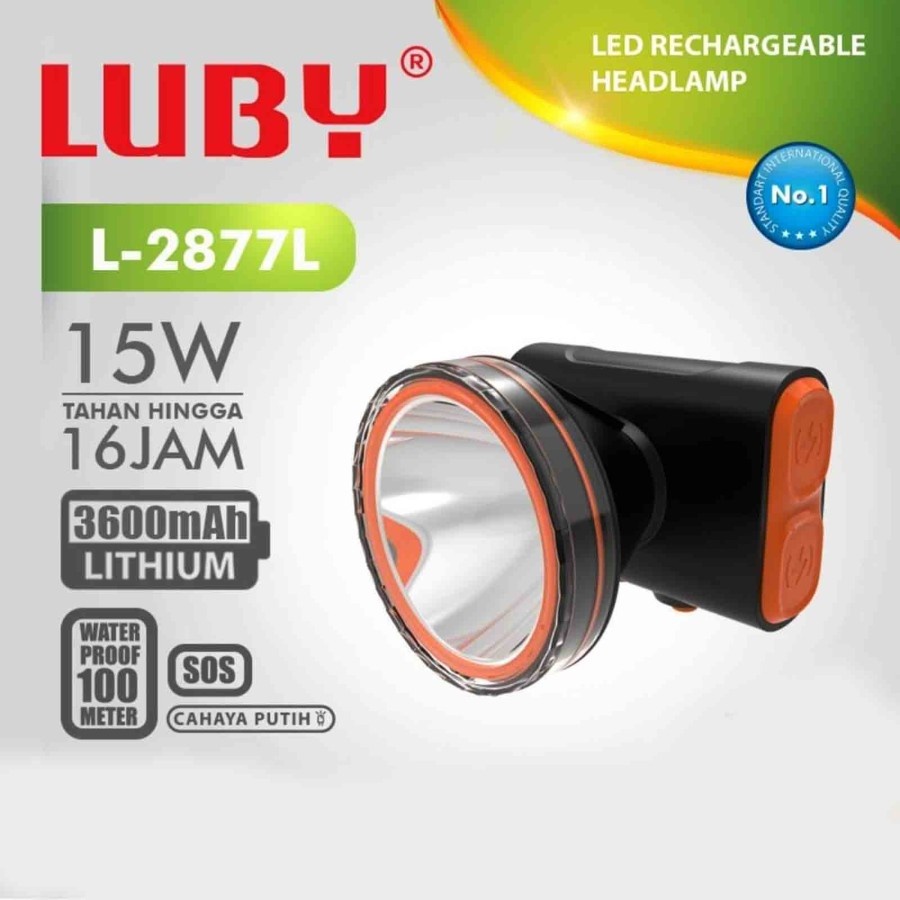 Senter Kepala Luby 2877 15 Watt Waterproof 100 Meter Nyala Putih