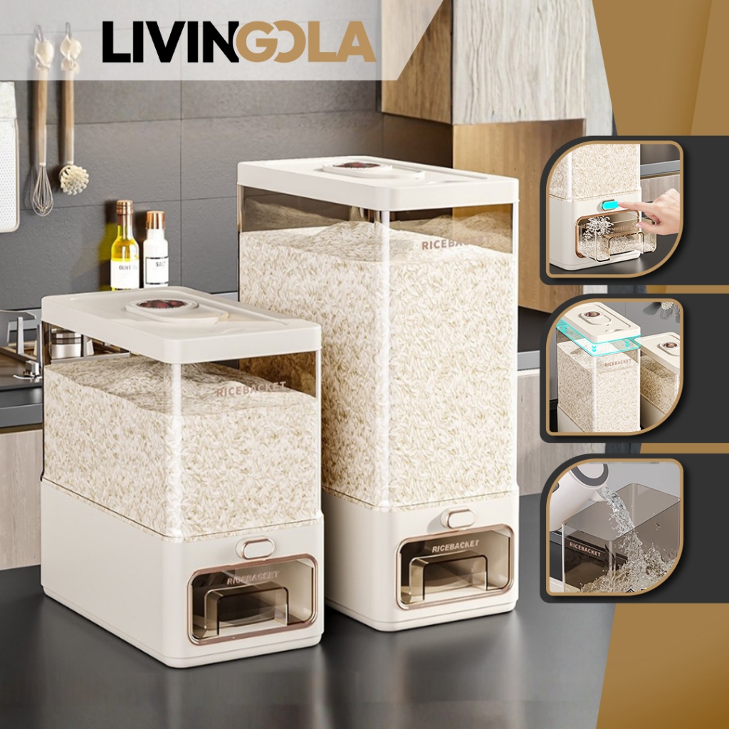 LIVINGOLA Dispenser Beras 6kg-11kg Rice Dispenser E28A-E30A Tempat Penyimpanan Beras Rice Bucket