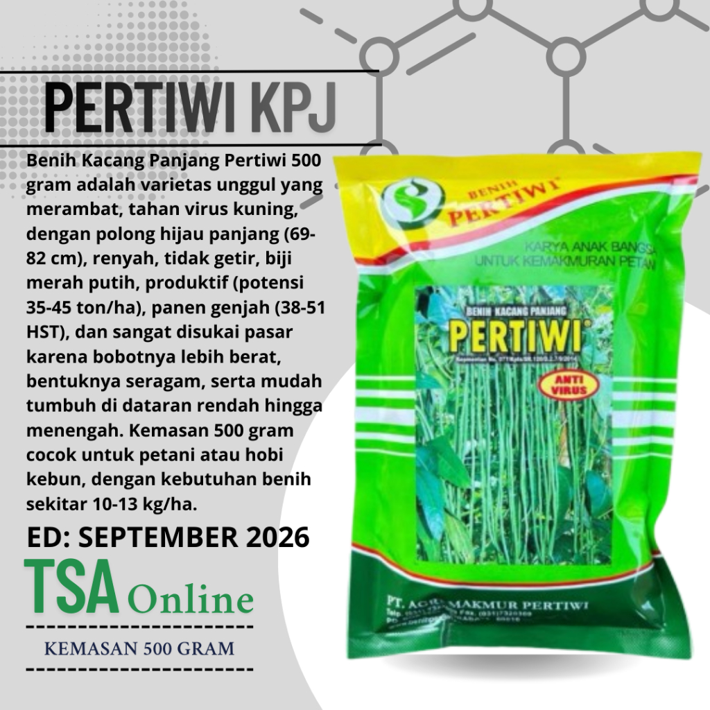 [Original] Benih Kacang Panjang Unggul Pertiwi EX SEPTEMBER 2026 500Gram Asli PERTIWI KPJ