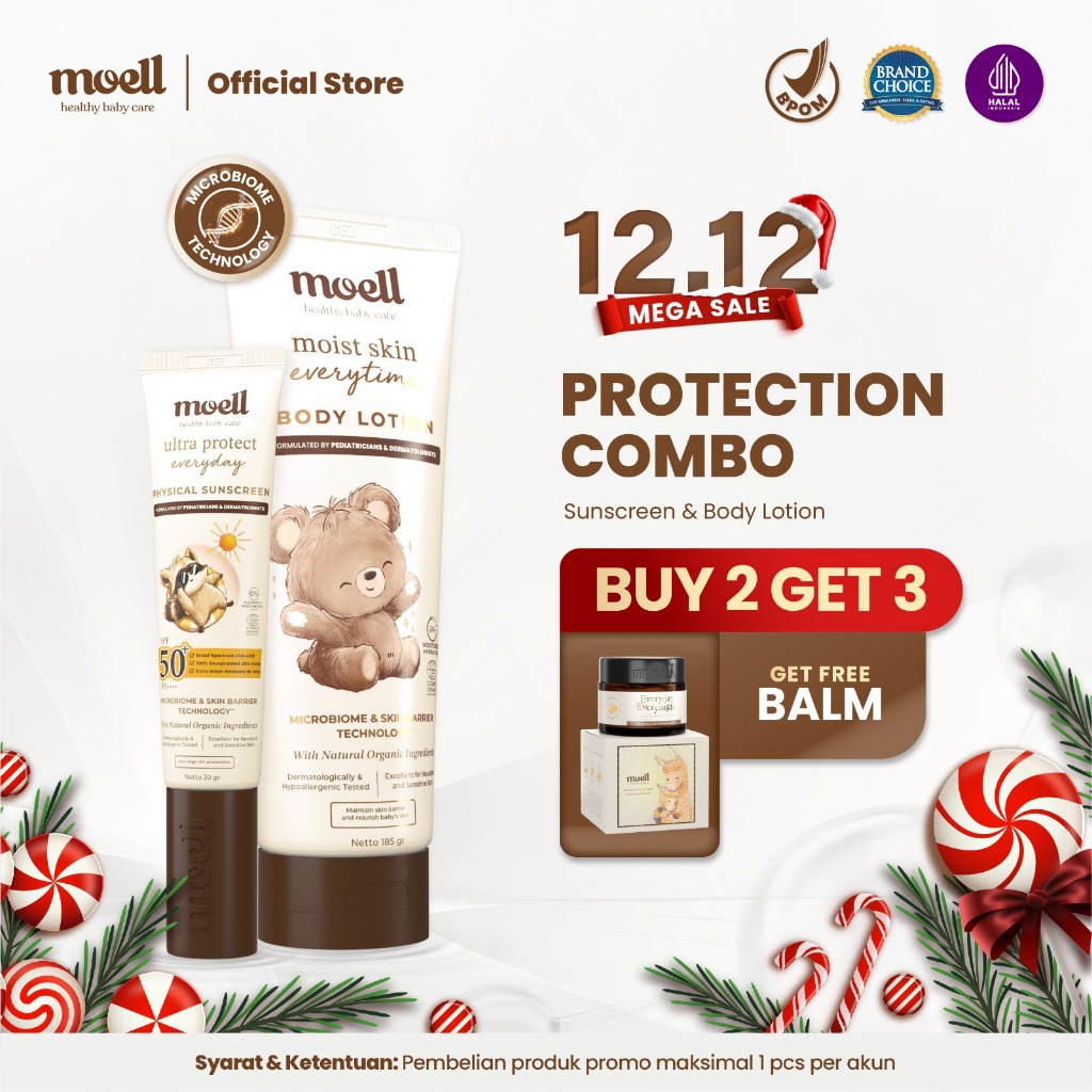 [BUY 2 GET 3] Moell Protection Combo - Sunscreen 30gr & Body Lotion 185gr FREE Multipurpose Balm 30g