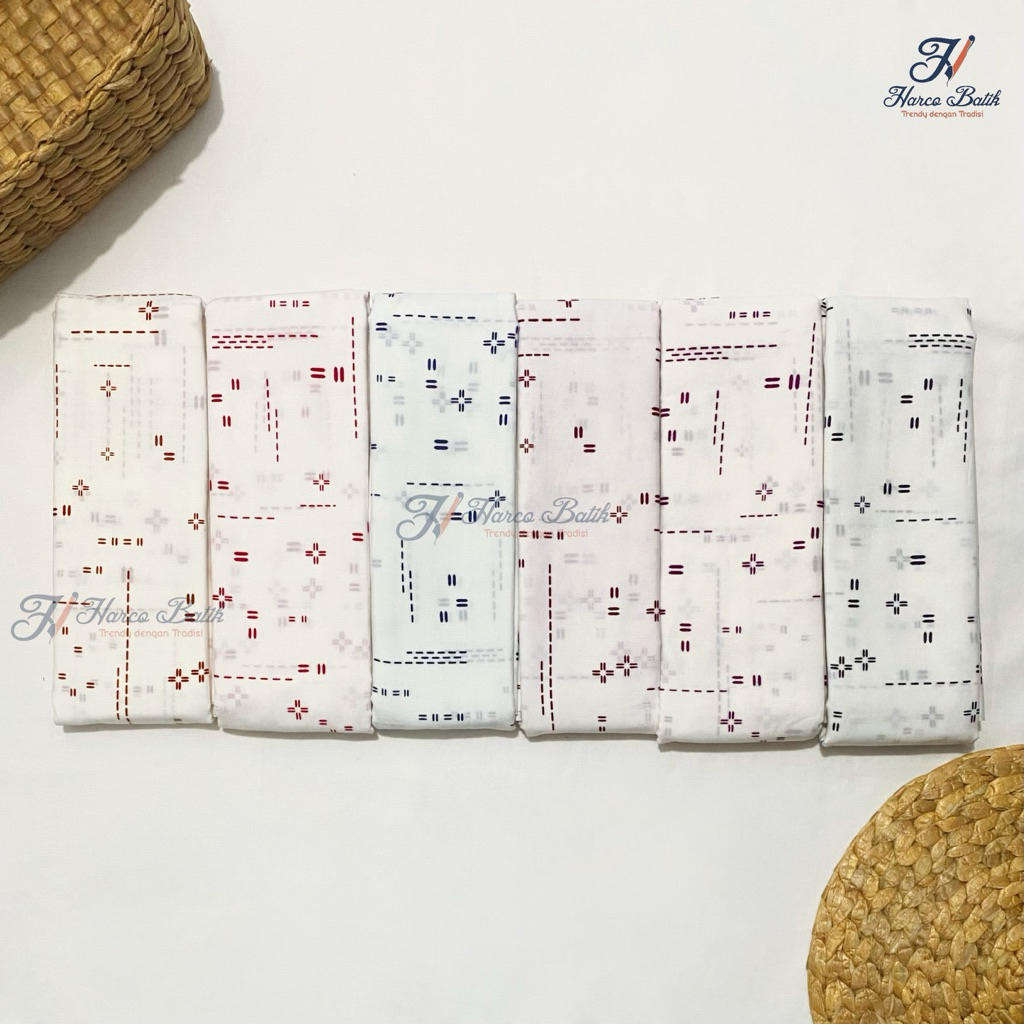 Kain batik Harco - Batik Lebaran - Motif Sashiko Garis Dasar Putih - Sashiko Garis Rintik