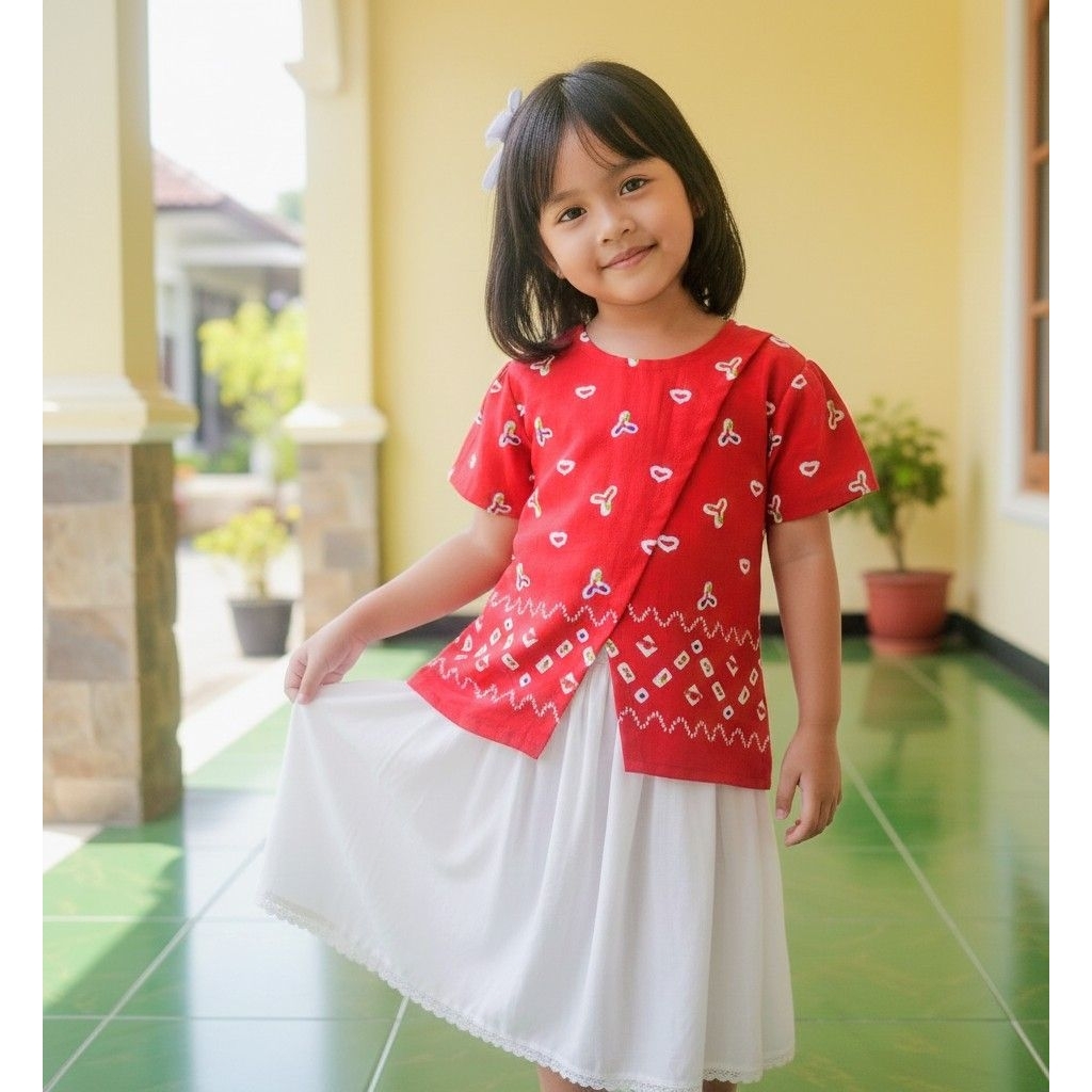 atasan batik anak perempuan motif jumputan.blus batik anak perempuan.baju batik anak perempuan