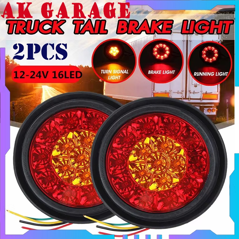 2PCS Lampu Rem Truk Bulat 12V/24V Lampu Stop Truk Belakang 5 Inch 16 LED Universal untuk Truk