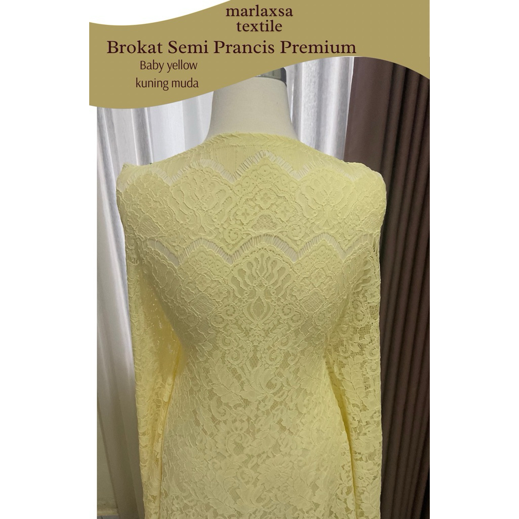 KAIN BROKAT PREMIUM SEMI PRANCIS CORD LACE PANEL KUNING MUDA/ BABY YELLOW