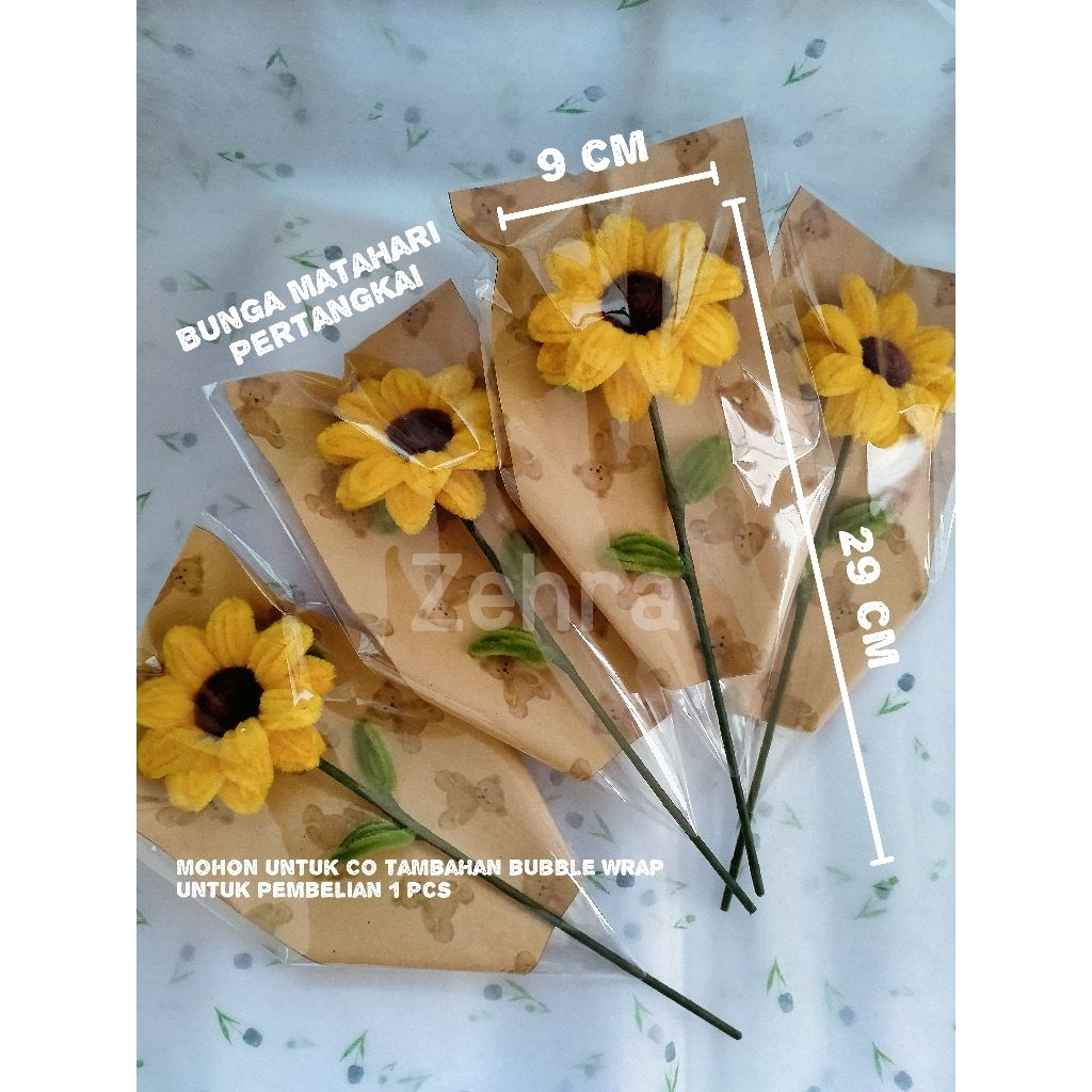 Bunga Matahari/Mawar Merah/Tulip Biru Kawat Bulu [Pertangkai]