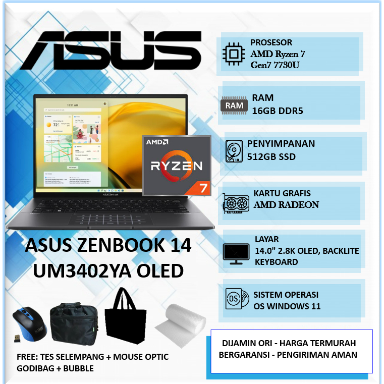 Asus Zenbook 14 UM3402YA Amd ryzen 7 7730U 16GB 1TB 14"2.8K