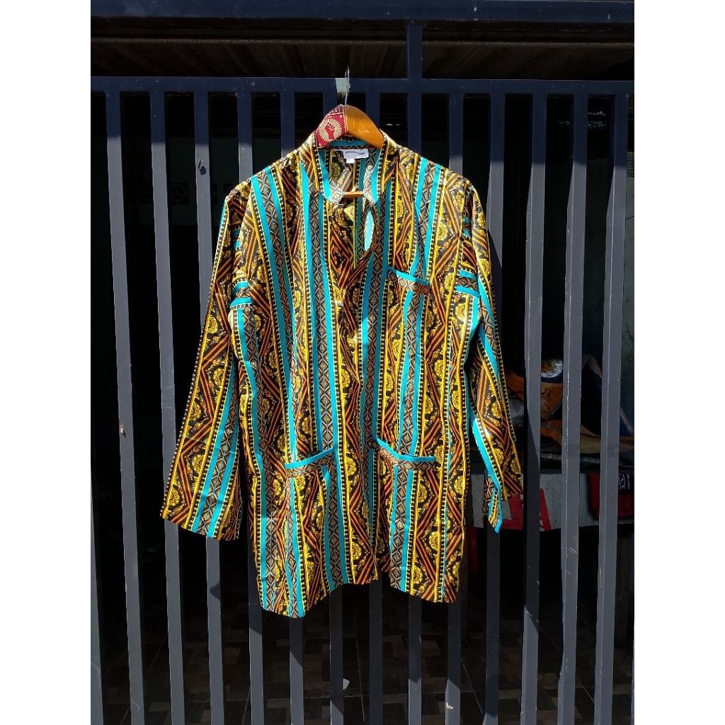 Kemeja Ethnicity Sambalpuri Kurta Pyjamas Tosca Green Shirt Pria Lengan Panjang Classic Retro Bohemi