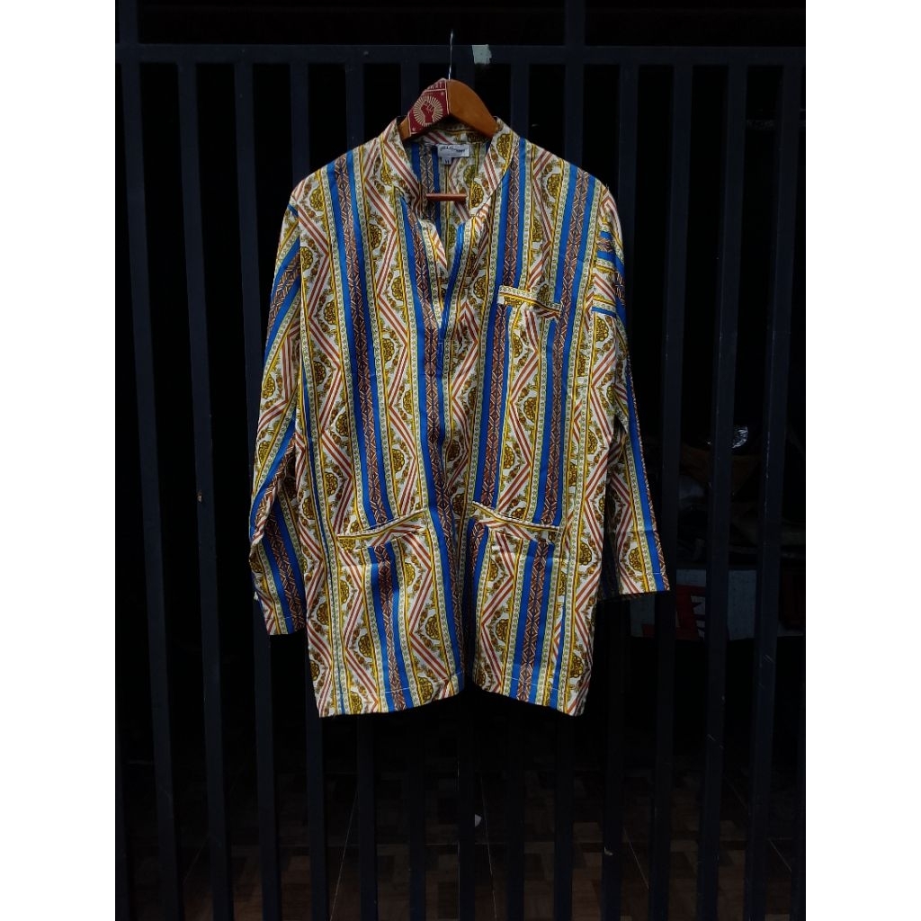 Kemeja Ethnicity Pria Lengan Panjang Classic Sambalpuri Kurta Pyjamas Blue Shirt Retro Vintage Atmos