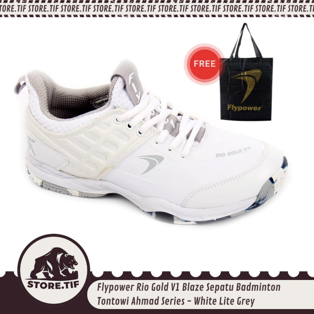 Flypower Rio Gold V1 Blaze Sepatu Badminton / Badminton Shoes Tontowi Ahmad Series - White Lite Grey