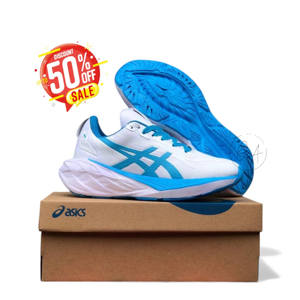 Sepatu Sneakers Pria Wanita Asics Putih Biru Ringan & Empuk untuk Lari, Voli, Badminton Running COD
