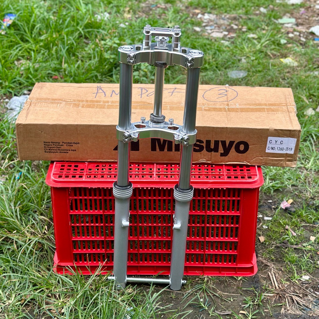 SHOCK SKOK DEPAN NINJA RR SEGITIGA T CNC AS CROM BOTTOM SILVER PNP HONDA CB GL MP TIGER