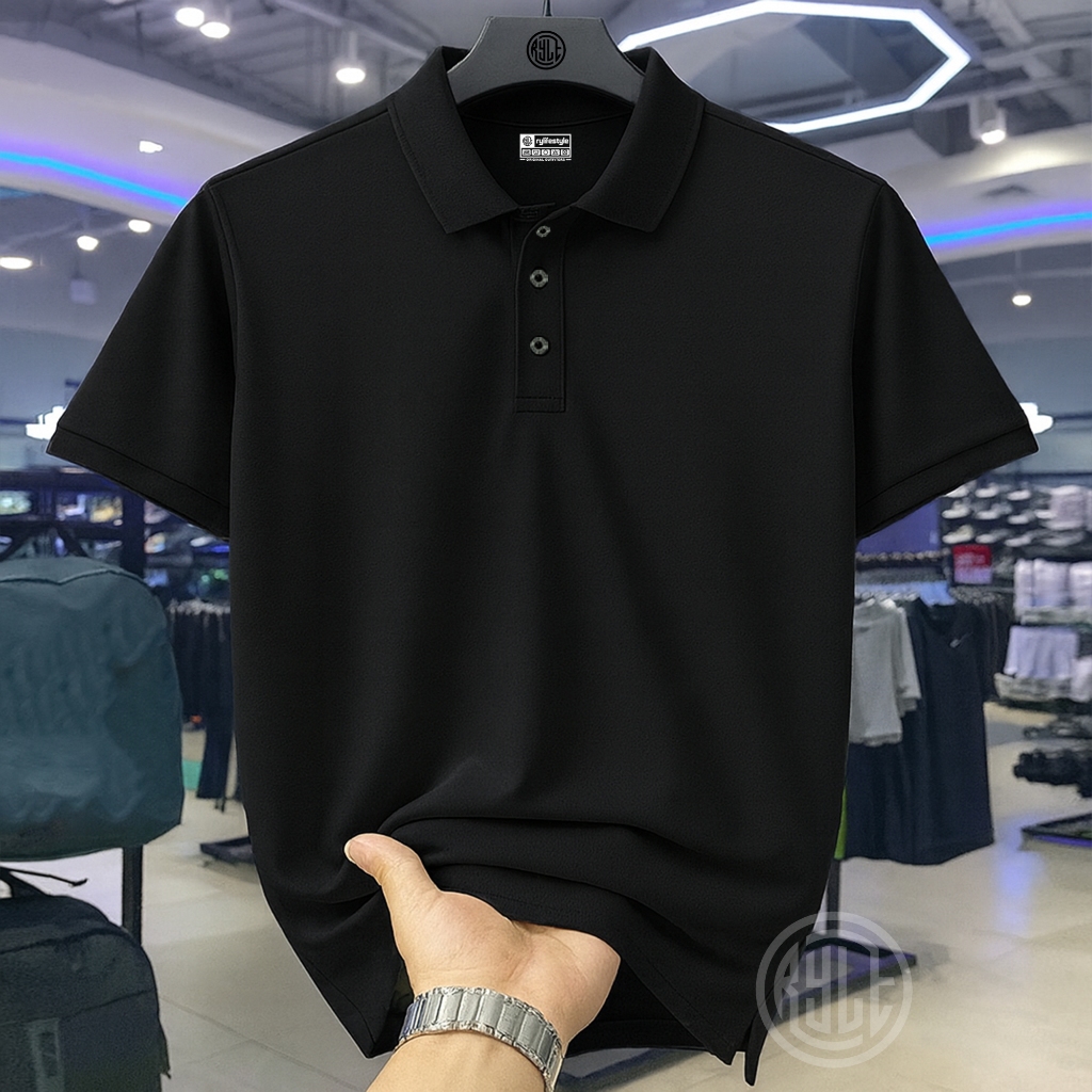 Ry Lifestyle - Tshirt Baju Kaos Polo Polos Terbaik Honstyle Polo Shirt Hitam Polos Unisex Pria Wanit