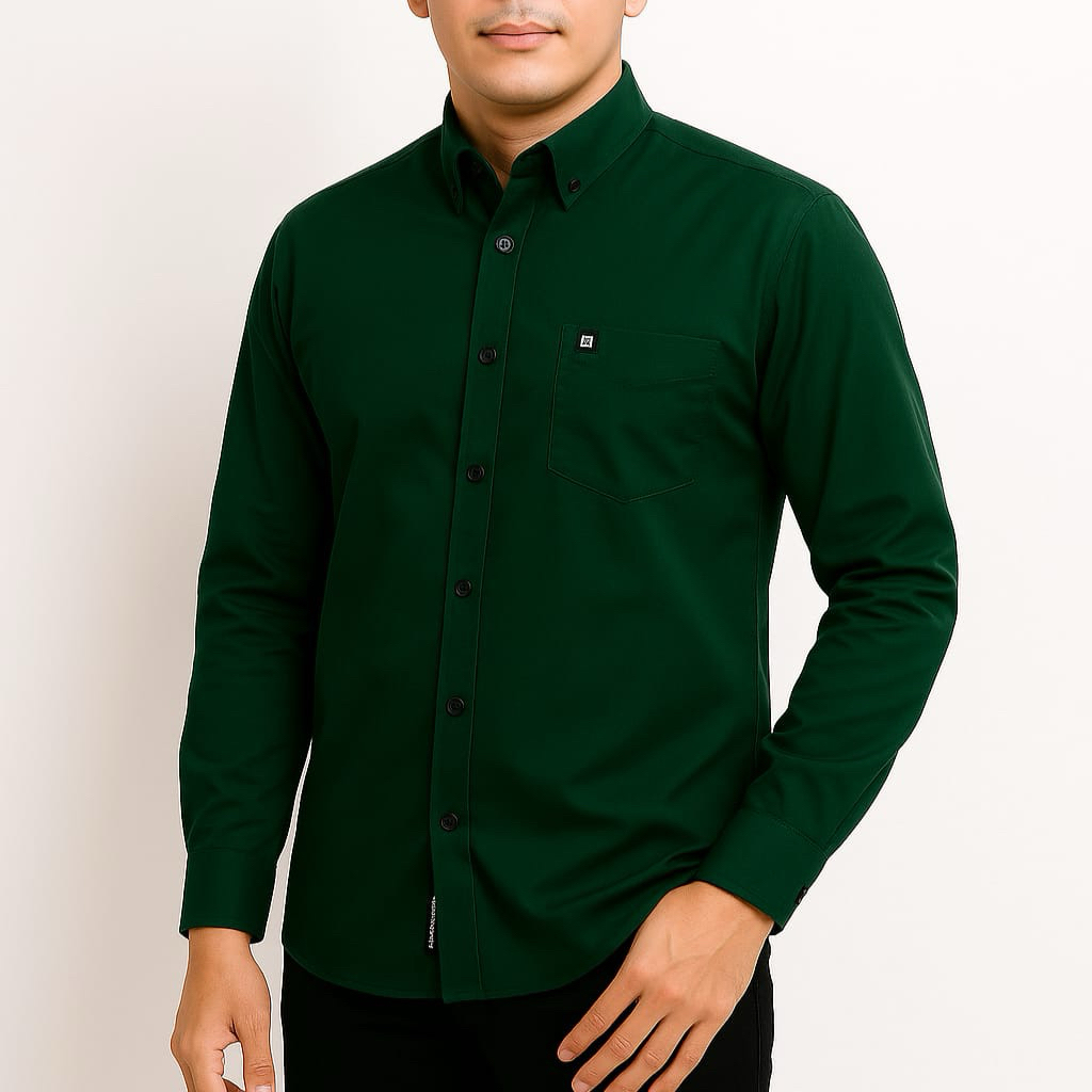 Kemeja pria polos lengan panjang warna emerald green pria. Hem pria warna emerald green lengan pende