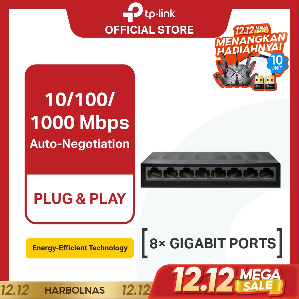 TP-Link LS1008G | 8 Port Gigabit Unmanaged Switch | Desktop | Ethernet RJ45 Hub | Plug & Play