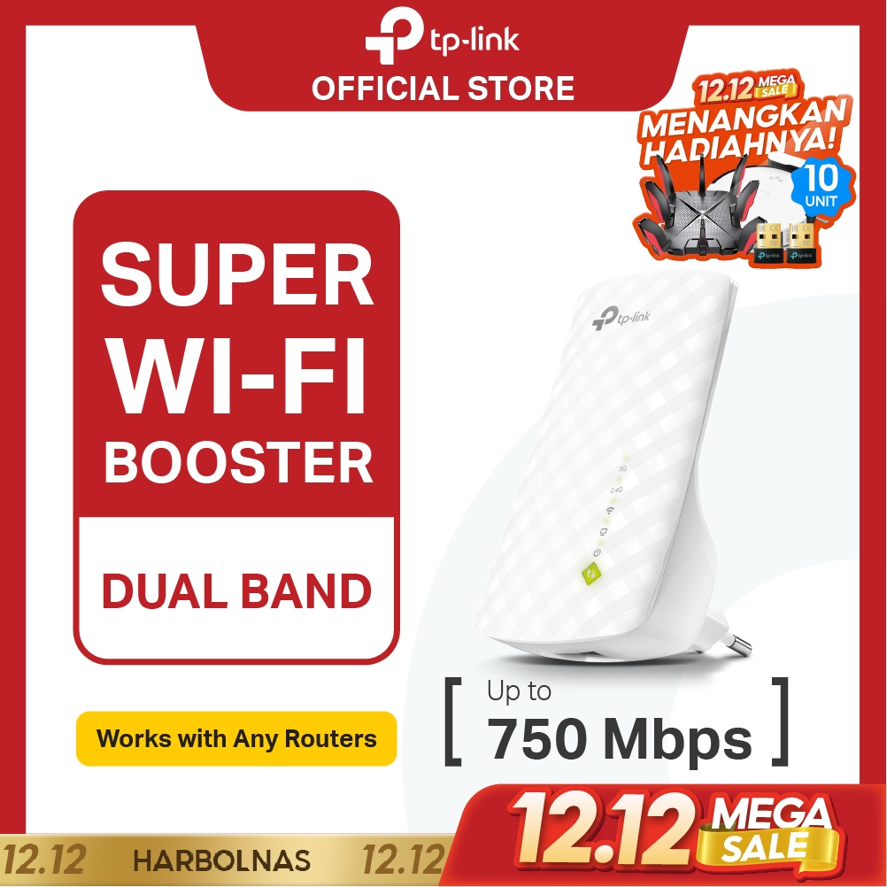 TP-Link RE200 | AC750 WiFi Extender | Dual Band 2.4GHz 5Ghz | Wi-Fi 5 | Wireless | Penguat Sinyal