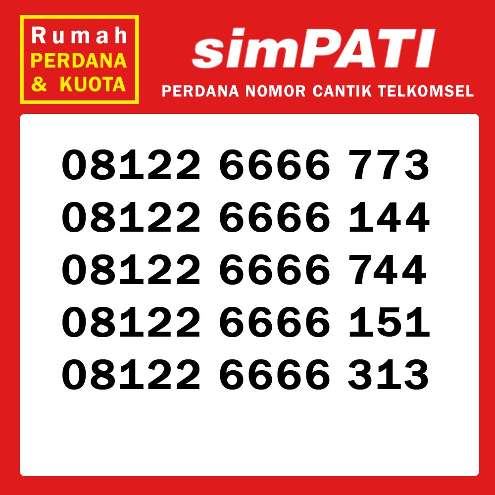 Perdana nomor cantik Telkomsel Simpati kuartet 08122 6666 xxx 2
