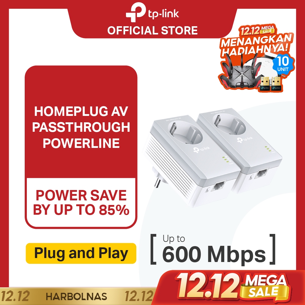 TP-LINK TL-PA4010P KIT AV600 Passthrough Powerline Starter Kit PA4010P