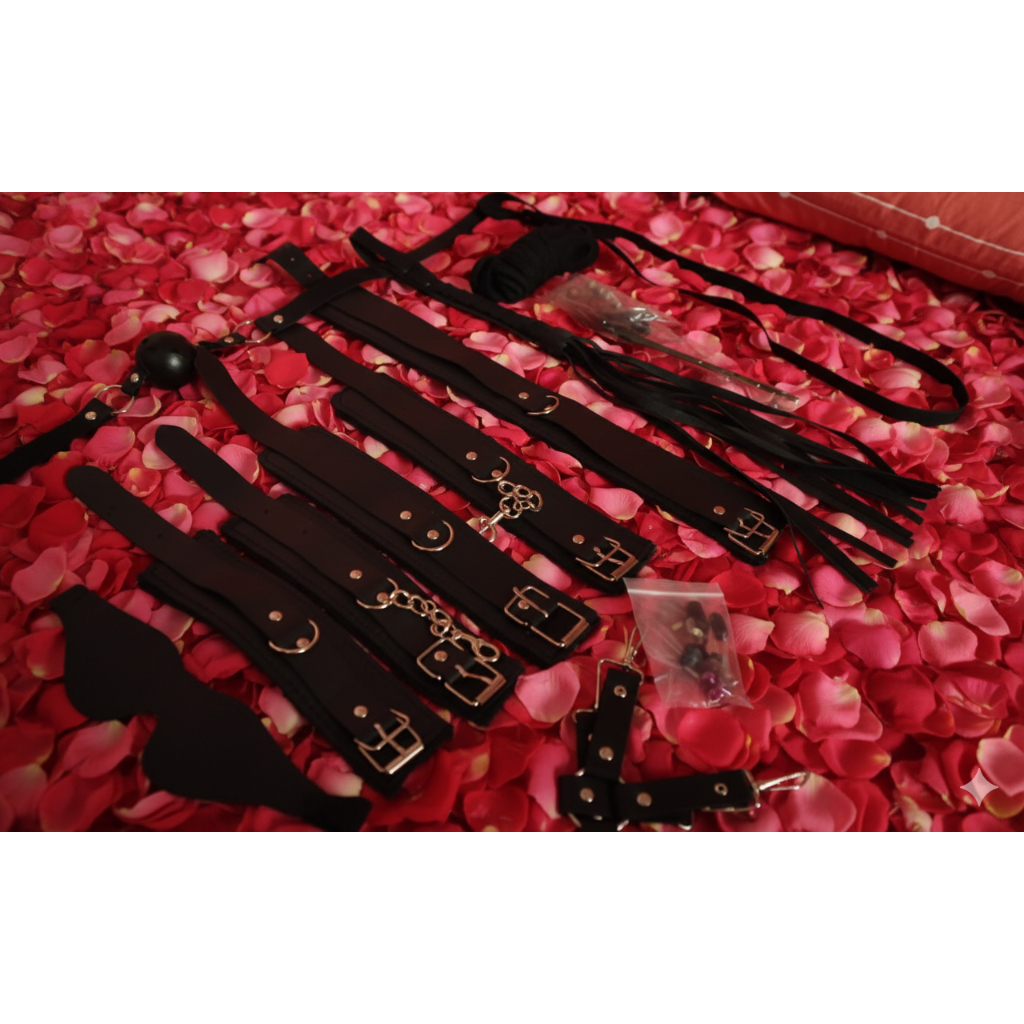 Set Tali Borgol Pengikat Kaki Dan Tangan Lingerie Handcuff Tali Ikat 10Pcs Hitam