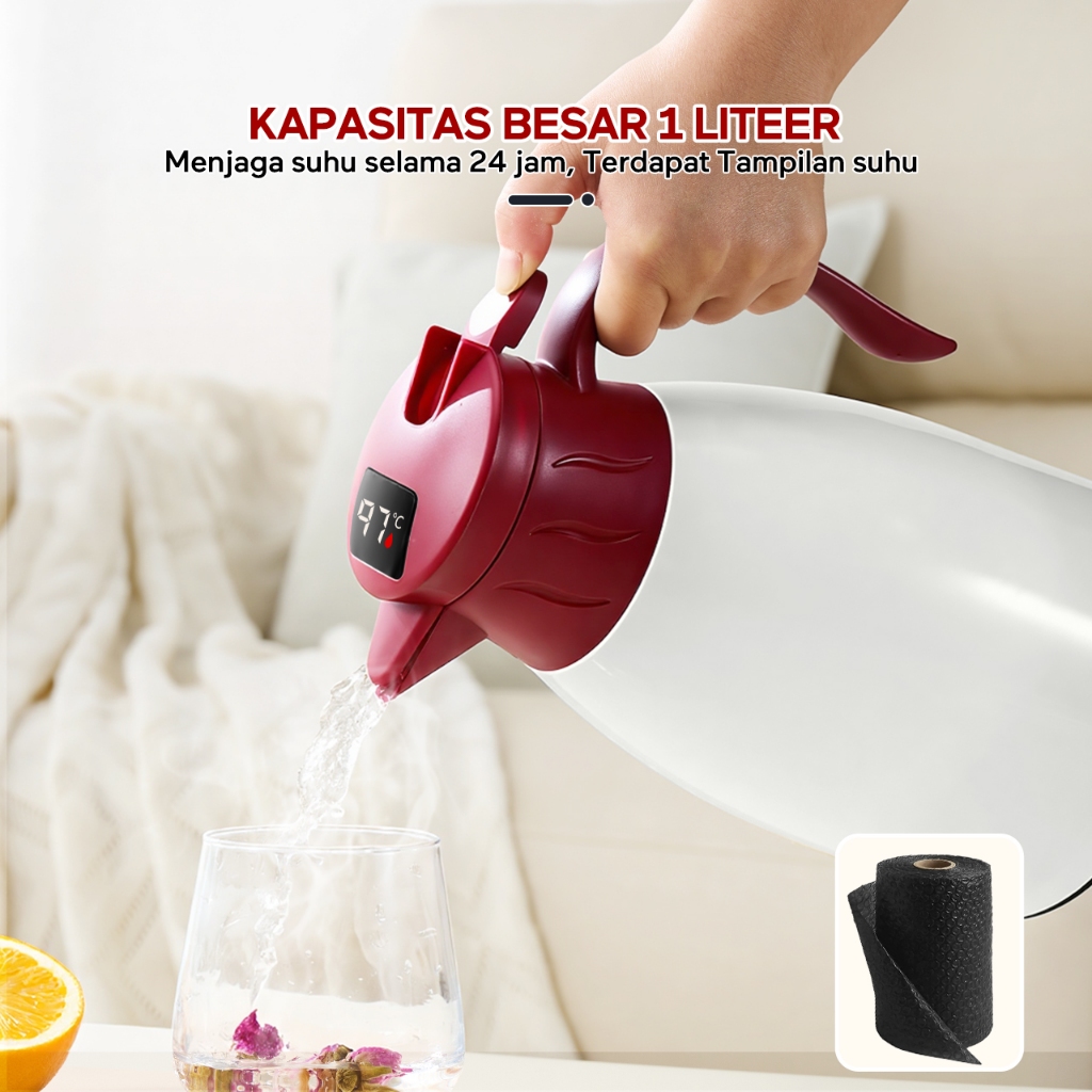 Ecentio Termos LED 1L Air Panas Dingin 24 Jam Portable Aesthetic Pencet Tahan Lama untuk Susu Bayi d