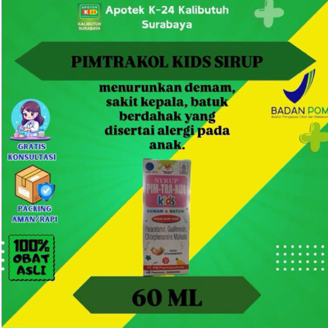 Pimtrakol Kids Demam & Batuk Straw Sirup 60ml (per Botol)