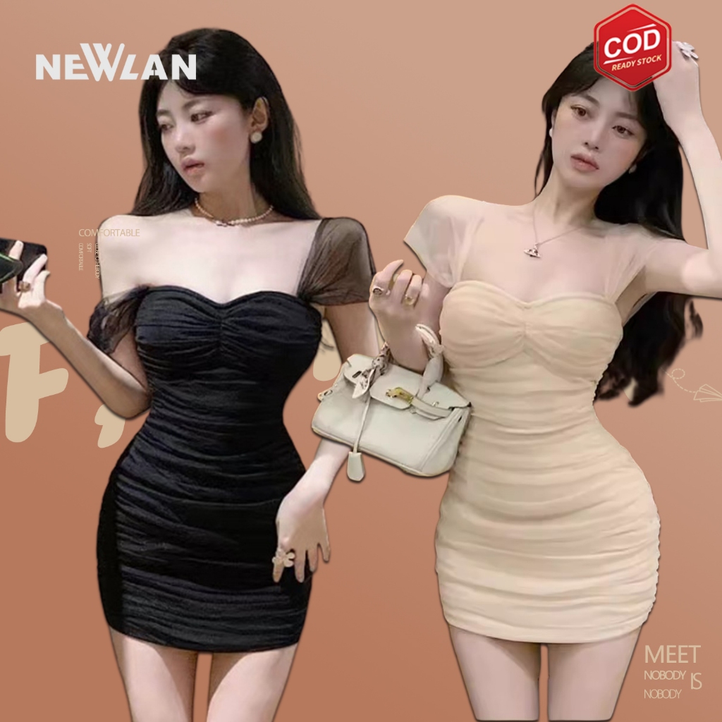 Newlan QZ229 Mini Dress Mini Sleeveless Tali Ruched Bodyfit untuk Pesta Wanita Mini Sleeveless Fashi