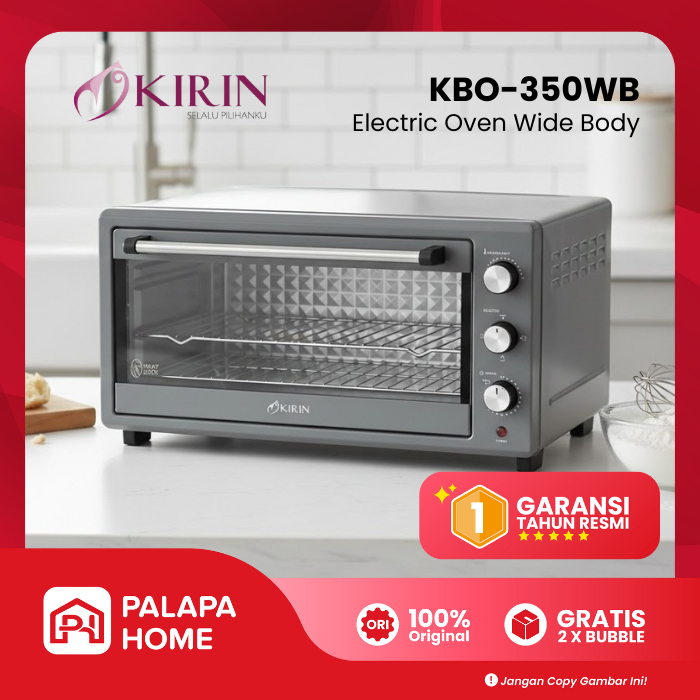 Oven KIRIN KBO 350 | Open Listrik 35 Liter Pemanggang Elektrik Lebar Masuk Dua Loyang Wide Body