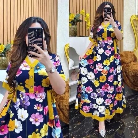 DAVINA LONG DRESS BUSUI RAYON LD 110 / RAYON LONG DRESS MOTIF TERBARU / MIDI DRESS RAYON KEKINIAN / 