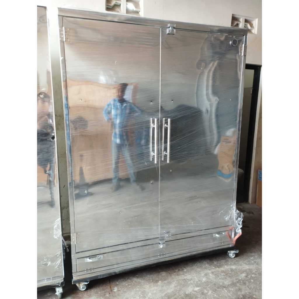 Lemari Gamis Full Putih 2 Lampu Baju Gantung Kaca