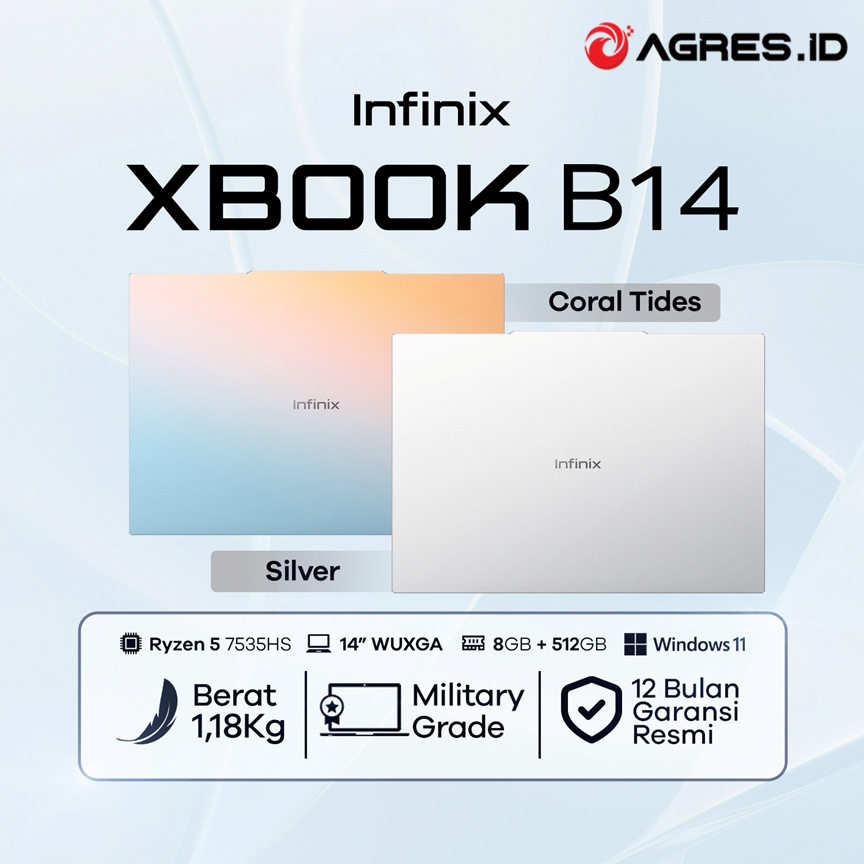 NEW - INFINIX XBOOK B14 RYZEN 5 7535HS - RAM 16GB 512GB WINDOWS 11 14.0WUXGA IPS CORAL TIDES