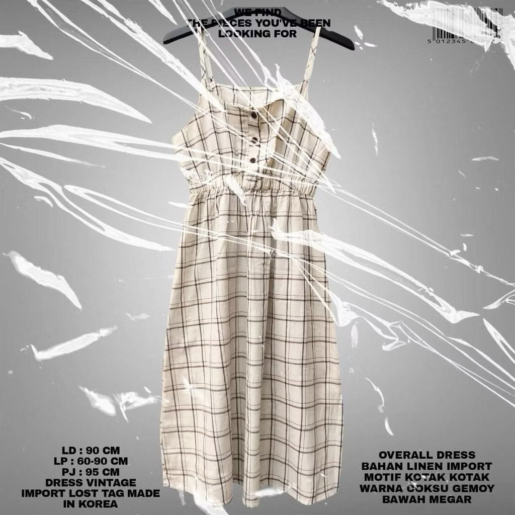 OVERALL DRESS KOREAN/CREAM DRESS KOTAK KOTAK MEGAR ALINE KOREAN LOOK/DRESS OVERALL KOREAN STYLE/OVER
