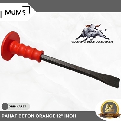 GROSIR TERMURAH Pahat Beton PETAK (U) Gagang Bulat 12" inch Heavy Duty / Betel Tatah Gepeng Baja Tem