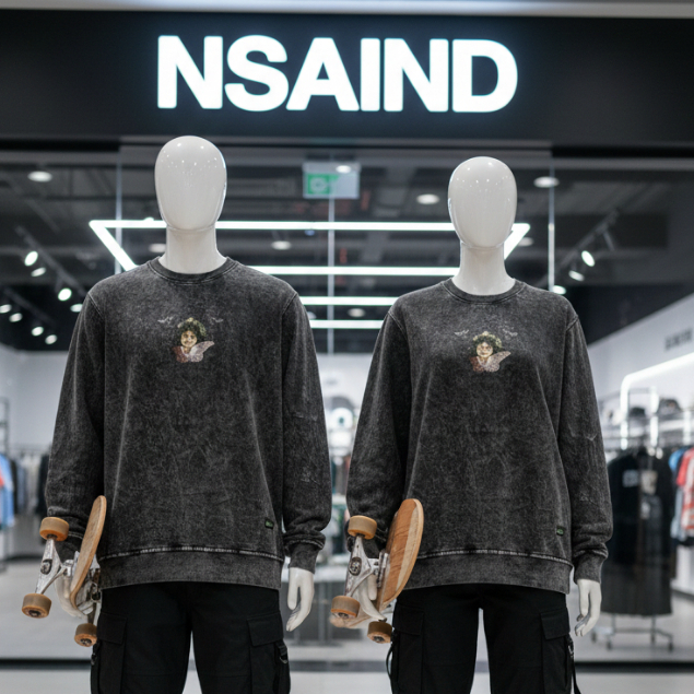 Nsa Ind  Crewneck Sweater Tie Dye Black Pria Wanita