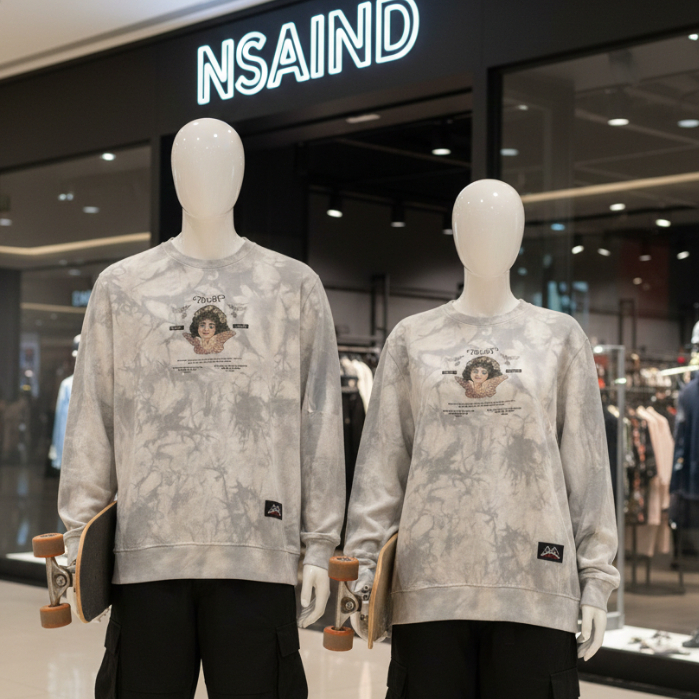 Nsa Ind  Crewneck Sweater Tie Dye  Grey Pria Wanita