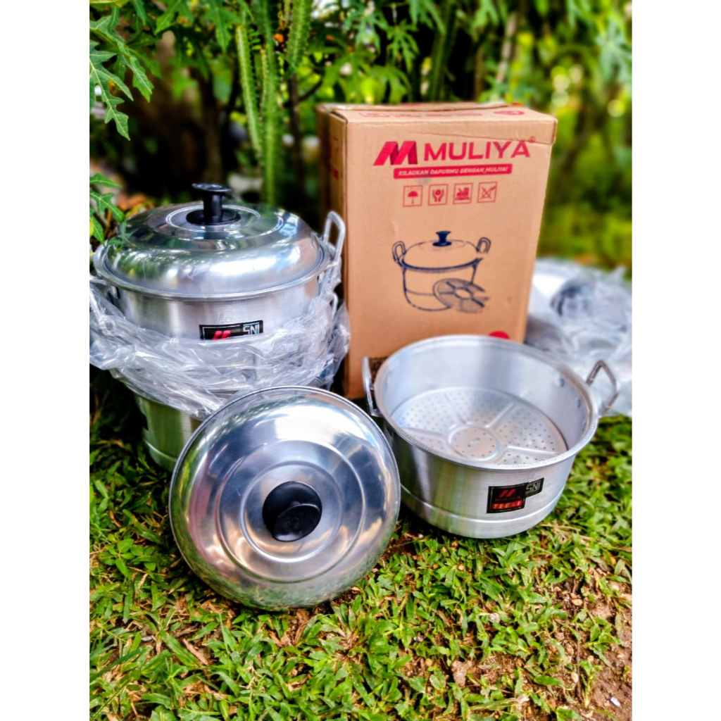 Dandang Kukus Aluminium 24cm Muliya - Panci Kukusan + Sarangan - Langseng