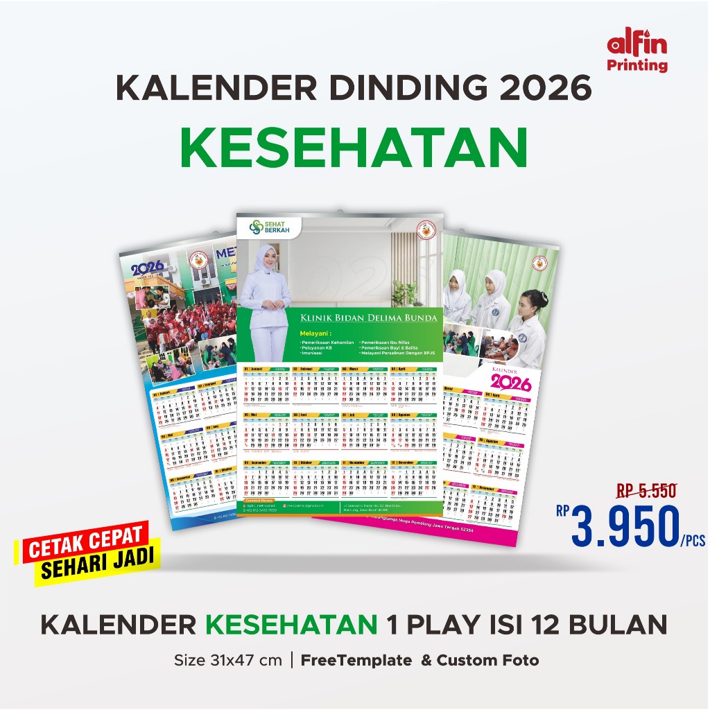 KALENDER 2026 CUSTOM KALENDER DINDING Kesehatan, Bidan, Klinik, Rumah Sakit, Pukesmas Free Template