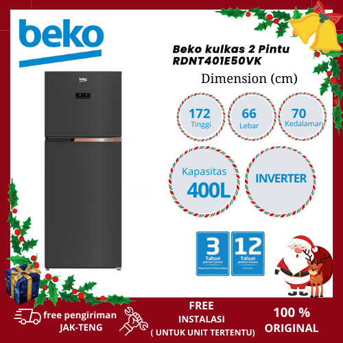 Kulkas Beko 2 Pintu RDNT401E50VK Refrigerator Inverter HarvestFresh