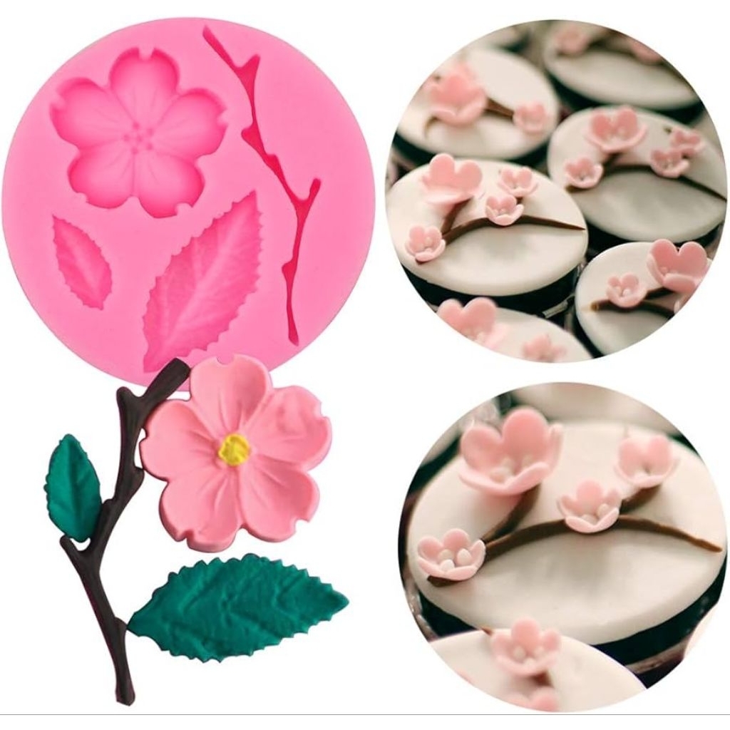 silikon cetakan hiasan kue bunga daun ranting sakura hiasan kue silikon coklat fondant clay resin si