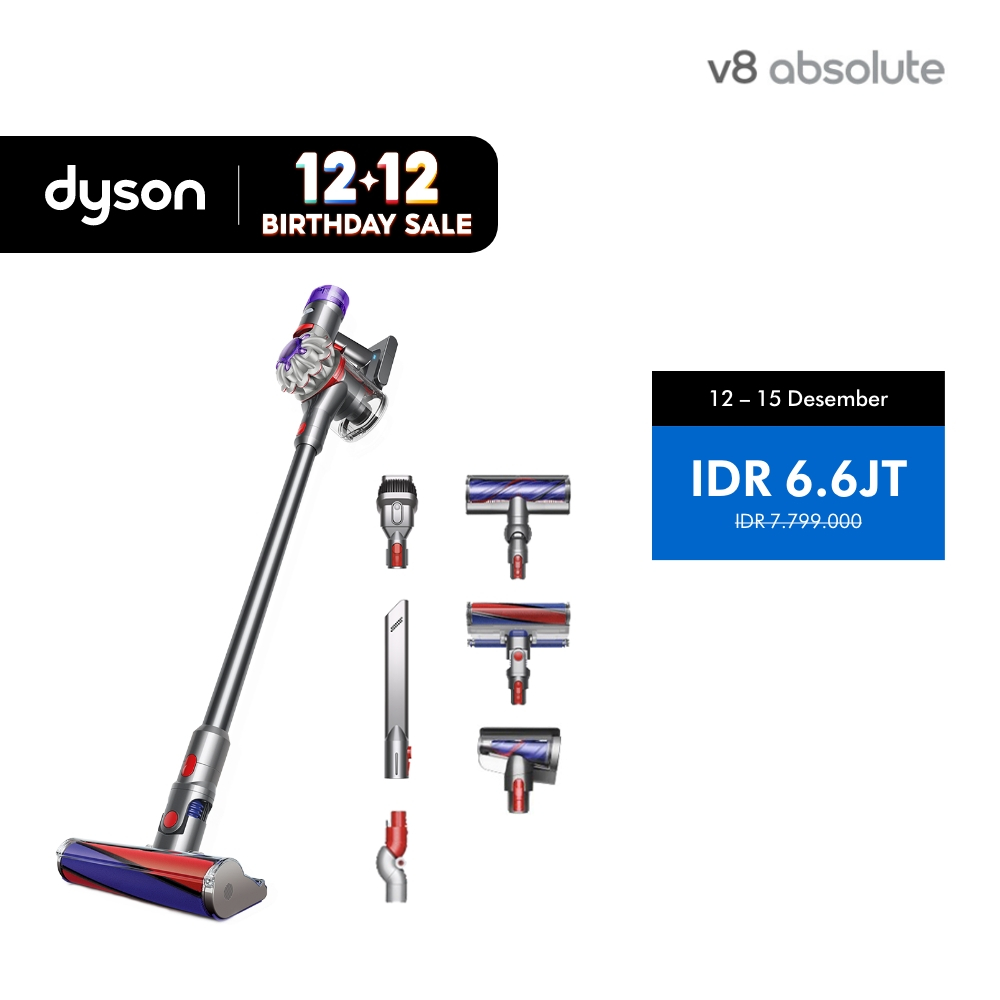 Dyson V8 ™ Absolute Vacuum Cleaner (Silver/Nickel) - Penyedot Debu Kuat, Serbaguna, dan Kebisingan R