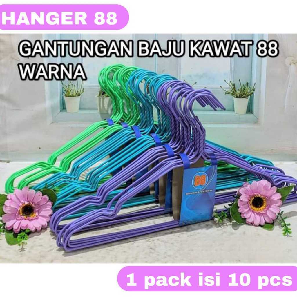 (ISI 20 PCS) Hanger Baju Coating Kawat 88 Dewasa Tebal Anti Karat Warna Isi 10pcs/ Gantungan Baju Ka