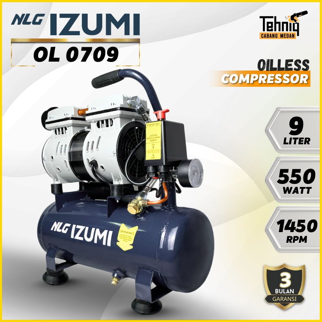 Mesin Kompresor Angin Listrik NLG OL 07-09 Oil Less Compressor Tanpa Oli 3/4 HP IZUMI OL 07-09